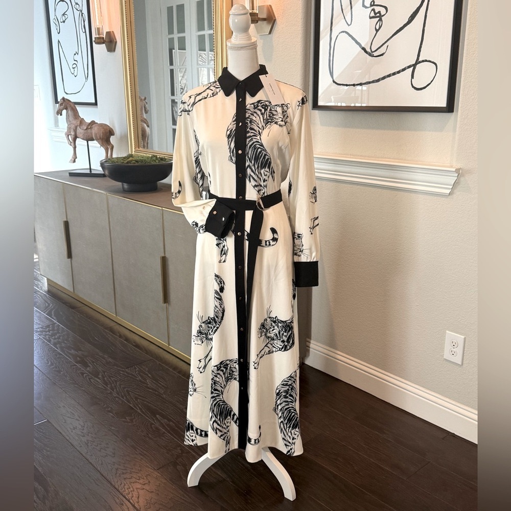 Karen Millen Monochrome Tiger Print Long Sleeve Dress